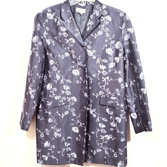 Talbots Jackets & Blazers - TALBOTS 100% Silk Long Kimono Blue Floral Blazer